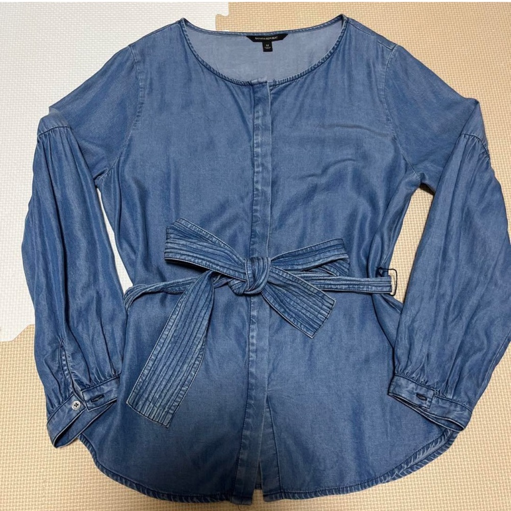 Bananan Republic Blue Denim Tie-Waist Shirt